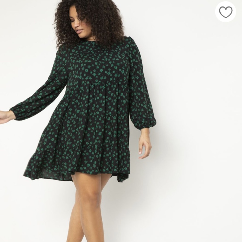NWT black and green floral swing dress